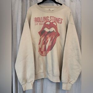 The Rolling Stones Beige Distressed Crew Sweatshirt - Sz M